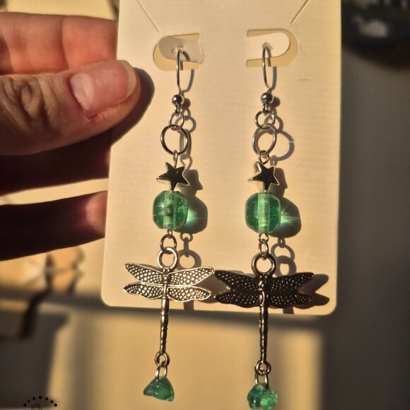 Turquoise Dragonfly Silver Dangle Earrings - Picture 8 of 8